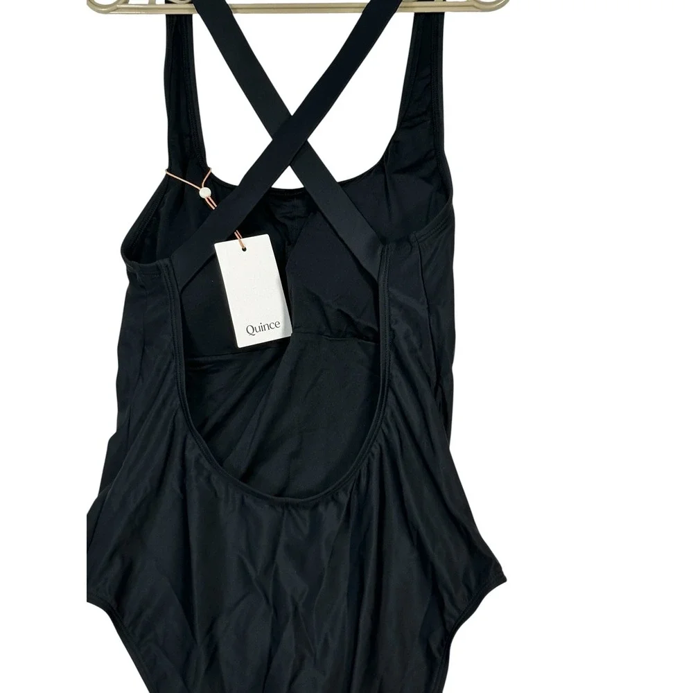 MWT Quince Womens Italian Cross Back One Piece Swimsuit Large Padded Black